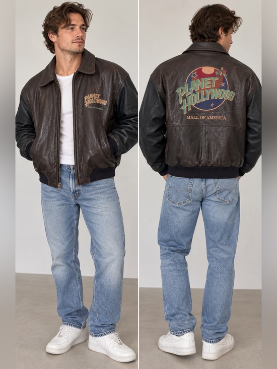 planet hollywood Other - Vintage Planet Hollywood Mall of America Genuine Leather Bomber Jacket Men’s L